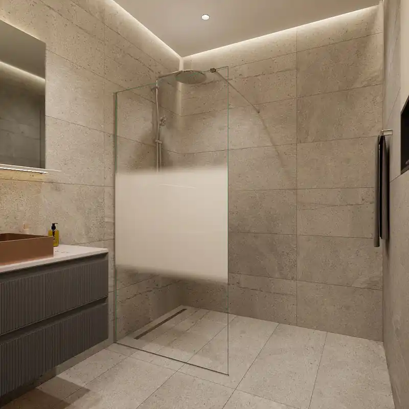 Walk-in 100x200cm, Verre semi poli Crystal Glass® 8 mm anticalcaire, avec bras et profilés chrome brillant (SATBWI100MPPR)
