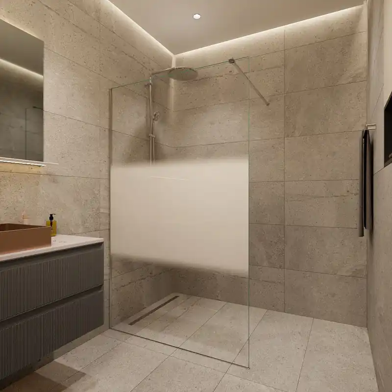 Walk-in 120x200cm, Verre semi poli Crystal Glass® 8 mm anticalcaire, avec bras et profilés chrome brillant (SATBWI120MPPR)