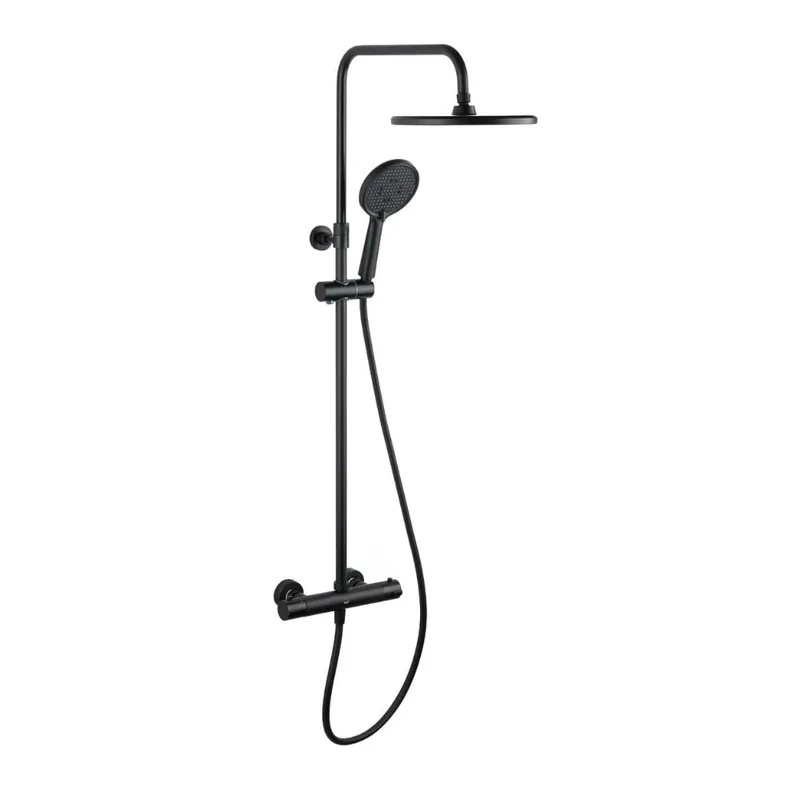 Aurum colonne de douche avec mitigeur thermostatique + douchette 3 jets + douche de tête, noir mat (SATSSTKEMC)