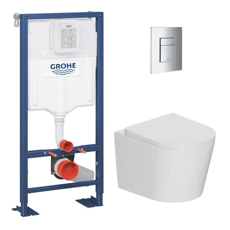 Pack WC bâti-support autoportant Solido 1.13 M + WC sans bride Ceramia + abattant SoftClose + plaque chrome (AUTOPORTANT-CETOR1)