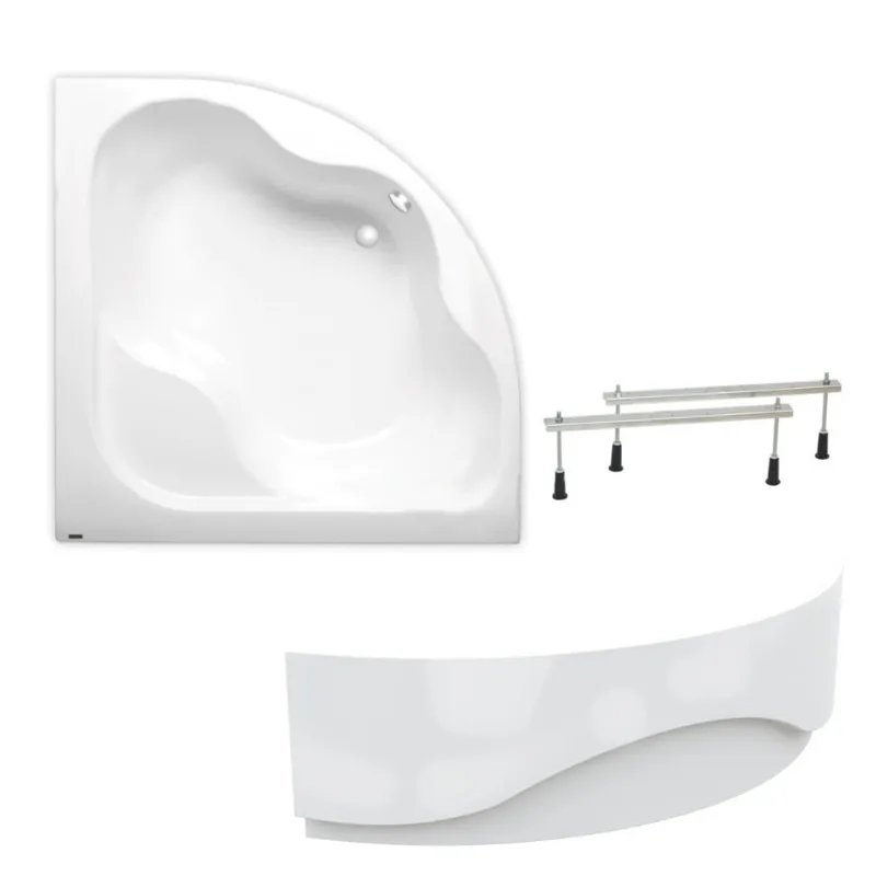 150 x 150 cm Synthia Plus baignoire d‘angle + tablier + pieds, Acrylique, Gauche et Droite, Blanc (SY1500PLUS-SET1)