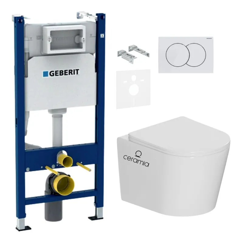Pack WC bâti-support Duofix 112cm + WC sans bride + abattant SoftClose + set d‘isolation + plaque blanche (CETORGEB3SET)