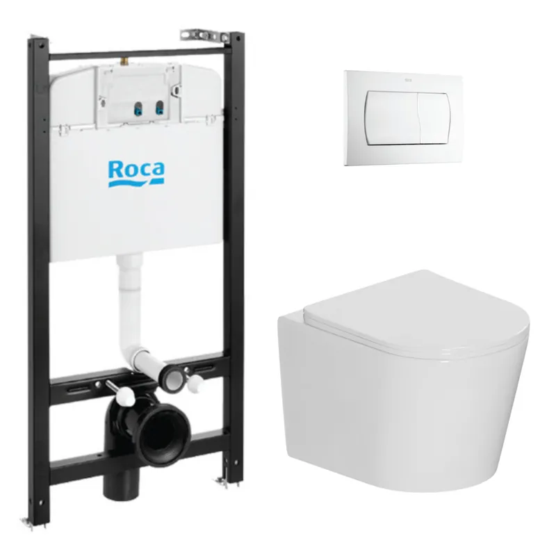 Active Pack WC bâti-support + WC suspendu sans bride Vortex rimless + abattant SoftClose + plaque blanche (ROCACETOR1)