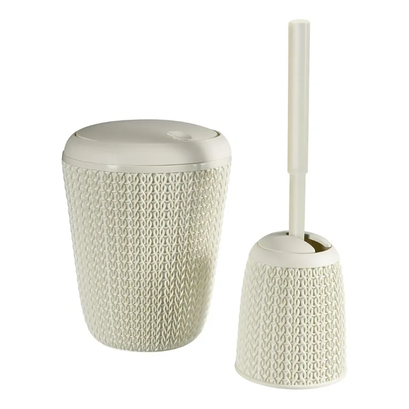 Brosse WC 14 x 14 x 43 cm en plastique avec support aspect tricot, écru (235055)