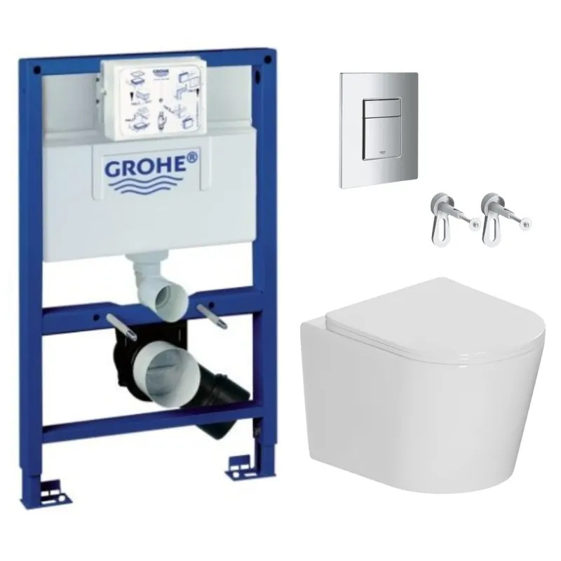 Pack WC bâti-support Rapid SL + WC suspendu sans bride + abattant SoftClose + plaque chrome (RSL082CETOR1)