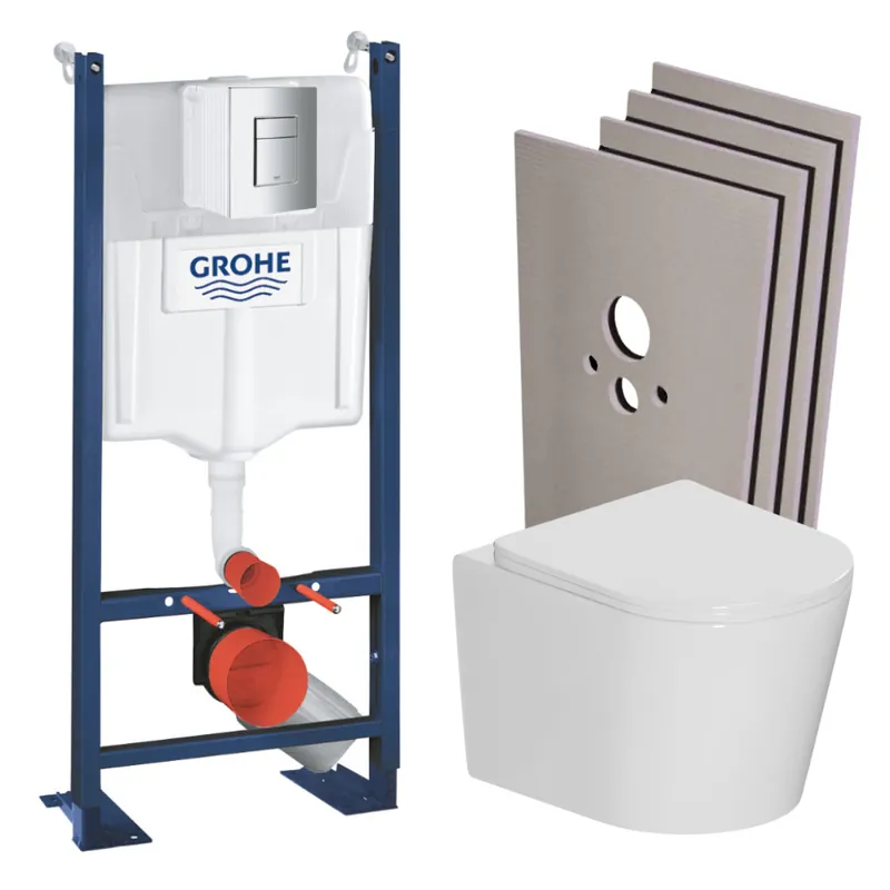 Pack WC bâti-support autoportant Rapid SL + WC sans bride + abattant SoftClose + habillage + plaque chrome (PROCETOR1SB)