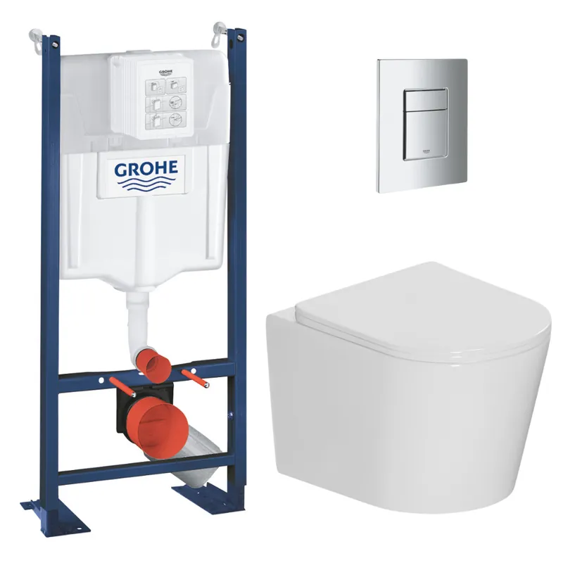 Pack WC bâti-support autoportant Rapid SL 113 cm + WC sans bride + abattant SoftClose + plaque chrome (PROCETOR1SP)