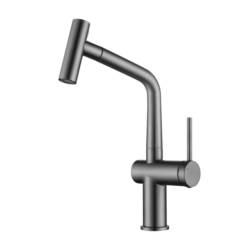 Timeless mitigeur d‘évier à levier en acier inoxydable avec douchette extractible, monotrou, gun metal brossé (TMLKF185BGM)