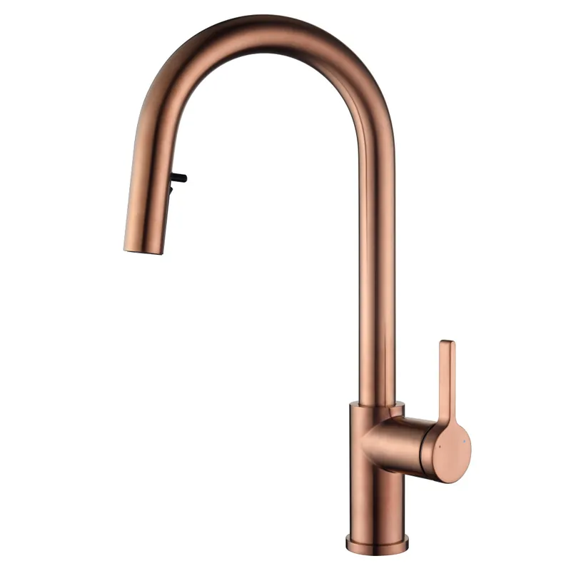 Timeless mitigeur d‘évier à levier en acier inoxydable avec douchette extractible, monotrou, or rose brossé TML (TMLKF285BCP)
