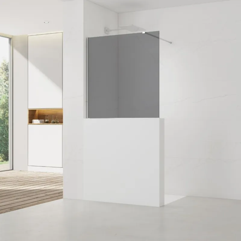 Walk-in 100x90 cm paroi de douche fixe à l‘italienne, verre fumé Easy Clean, pour cloison abaissée (SATWIS90KS)