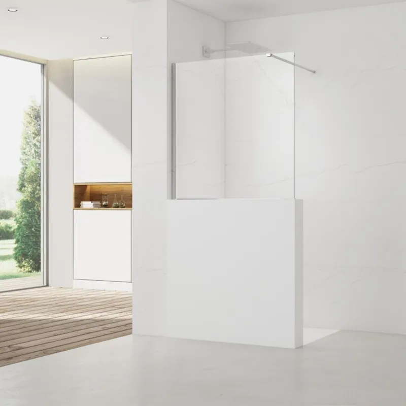 Pare-muret 100x100cm Paroi en verre Crystal Glass® 8 mm anticalcaire, avec bras et profilés chrome brillant (SATBWIS100PR)