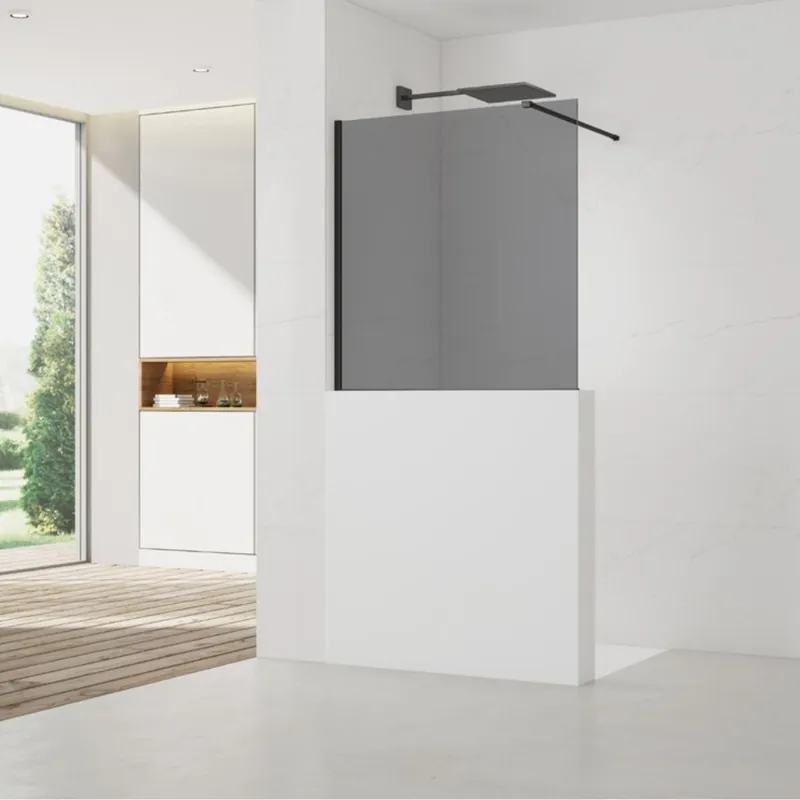 Pare-muret 100x90cm Paroi en verre Crystal Glass® 8 mm anticalcaire, avec bras et profilés noir mat (SATBWIS90KSPRC)