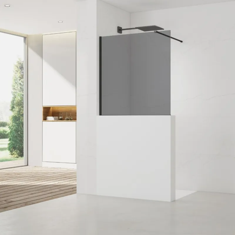 Walk-in 100x100 cm paroi de douche fixe à l‘italienne + set d‘installation + bras de montage 120 cm, noir (SATBWIS100KSPRC)