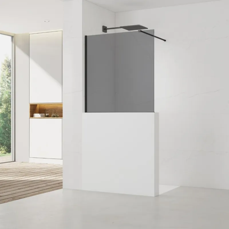 Pare-muret 110x100cm Paroi en verre Crystal Glass® 8 mm anticalcaire, avec bras et profilés noir mat (SATBWIS110KSPRC)