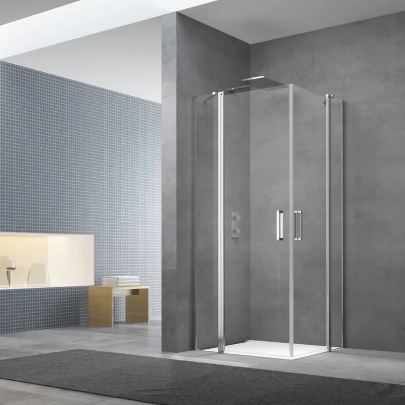 Fusion Portes de douche acces en angle pivotantes 100x80cm anticalcaire avec profilés chrome brillant (SATFUD10080-SET)