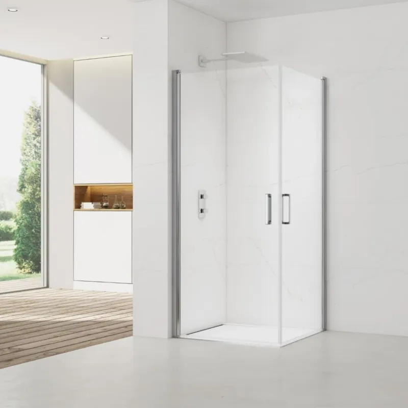 Fusion Portes de douche acces en angle pivotantes 100x90cm anticalcaire avec profilés chrome brillant (SATFUD10090-SET)