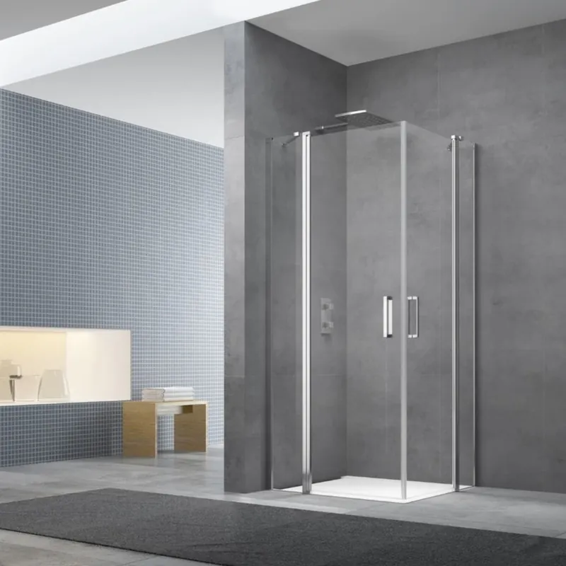Fusion Portes de douche acces en angle pivotantes 100x100cm anticalcaire avec profilés chrome brillant (SATFUD100100-SET)