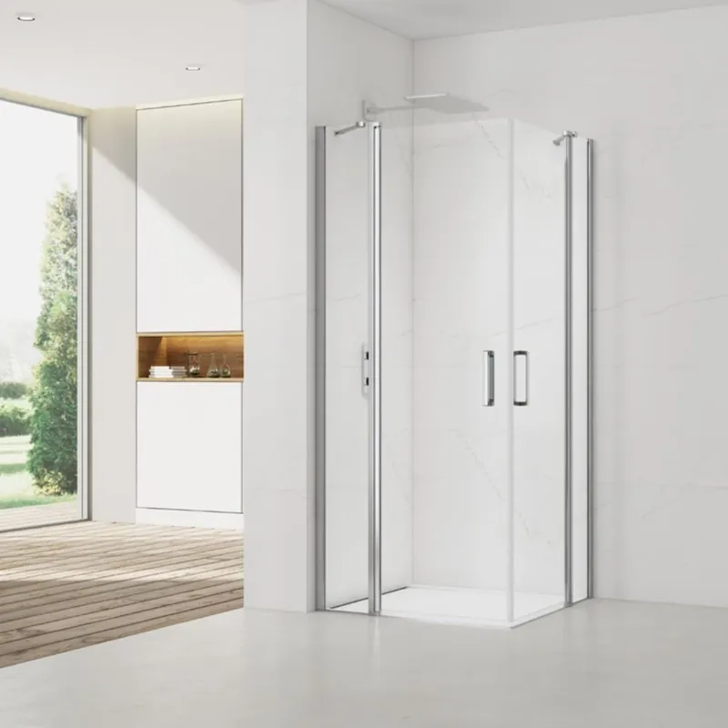 Fusion Portes de douche acces en angle pivotantes 100x80cm anticalcaire avec profilés chrome brillant (SATFUDP10080-SET)