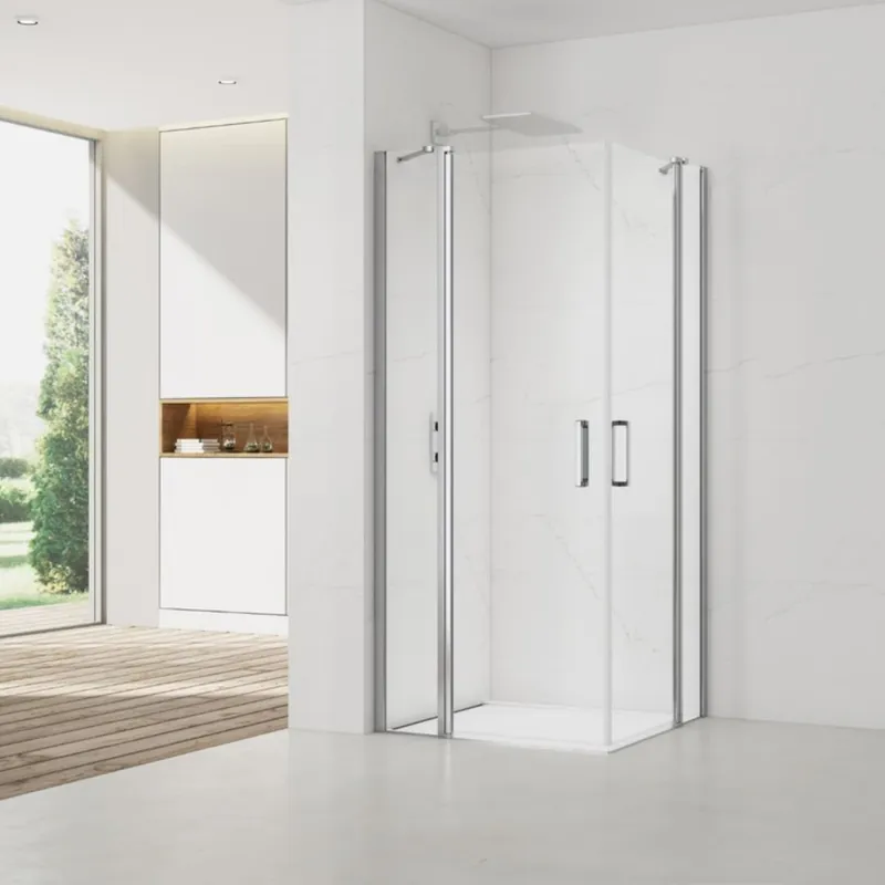 Fusion Portes de douche acces en angle pivotantes 90x80cm anticalcaire avec profilés chrome brillant (SATFUDP9080-SET)