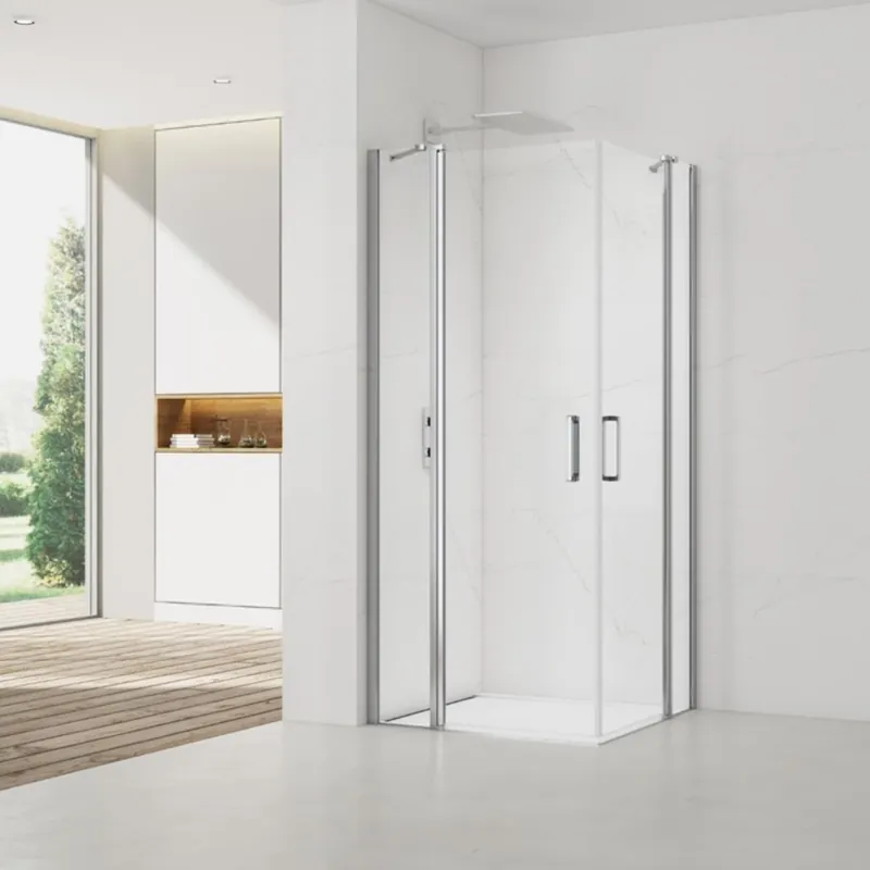 Fusion Portes de douche acces en angle pivotantes 100x100cm anticalcaire avec profilés chrome brillant (SATFUDP100100-SET)