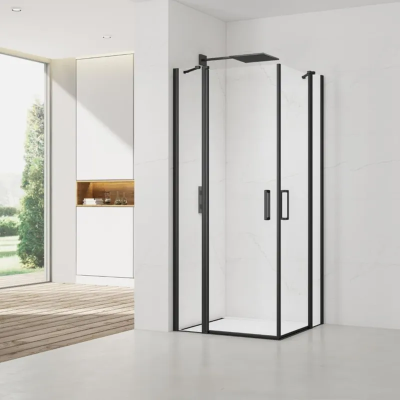 Fusion Portes de douche acces en angle pivotantes 90x80cm anticalcaire avec profilés noir mat (SATFUDP9080C-SET)