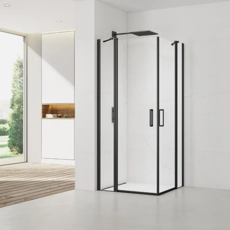 Fusion Portes de douche acces en angle pivotantes 90x90cm anticalcaire avec profilés noir mat (SATFUDP9090C-SET)
