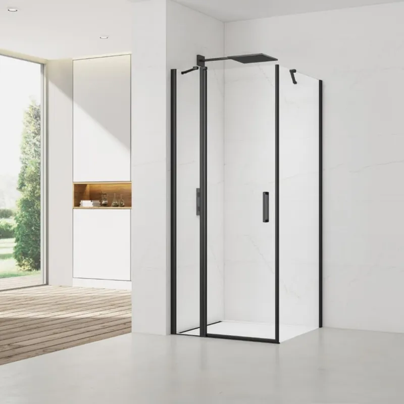 Fusion ensemble porte pivotante /paroi 100x100cm anticalcaire avec profilés noir mat (SATFUDP100SC-SET)