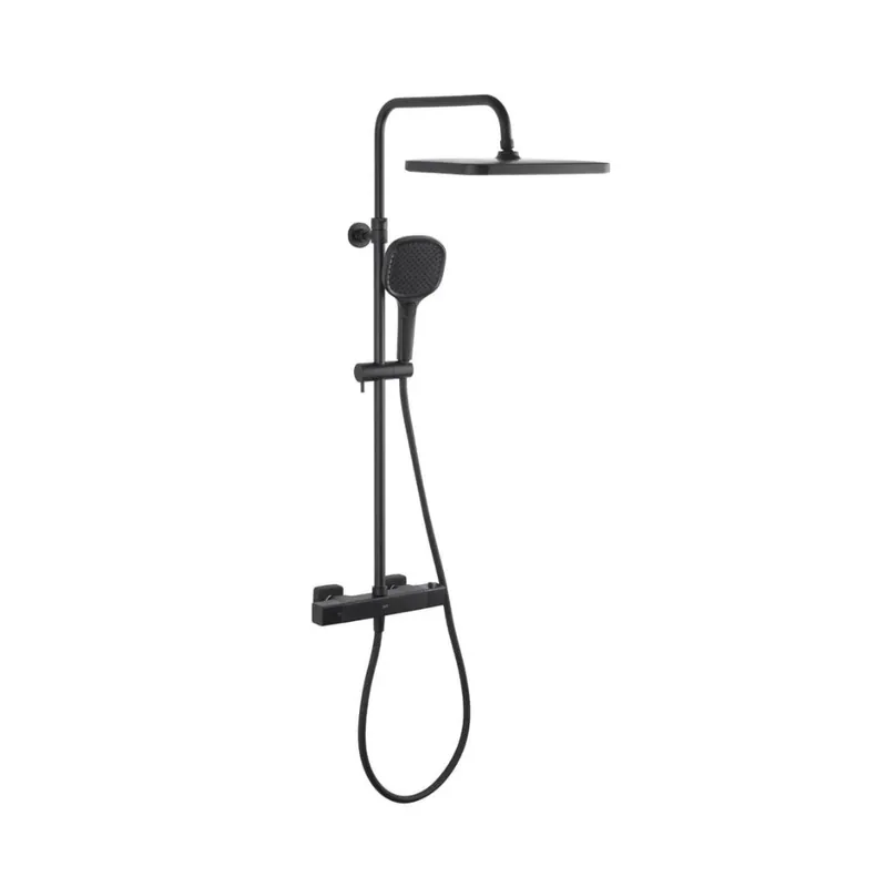 Set de douche avec mitigeur thermostatique + douche de tête + douchette 3 jets, noir mat (SATSSTZC)