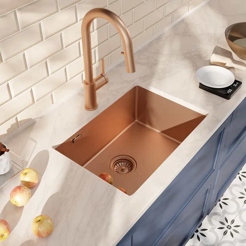 Timeless 55x45x21 cm évier sous plan en inox 304 + mitigeur inox avec douchette extractible, cuivre brossé (TMLKSU-5545BCP-M2)