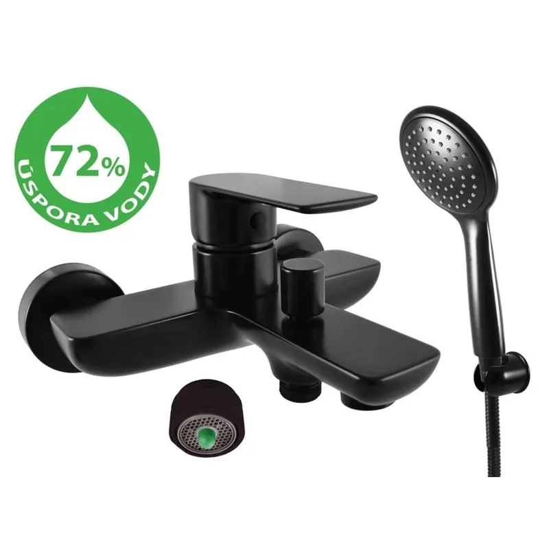 Mitigeur salle de bain RAV SLEZÁK Vltava avec garniture de douche 150 mm noir VTE454.5/1CMAT