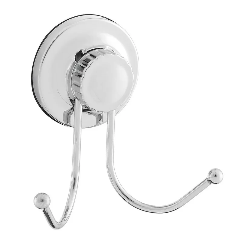 Crochet de salle de bain double doté d‘un système de ventouse sans vis, chrome (ECO22)