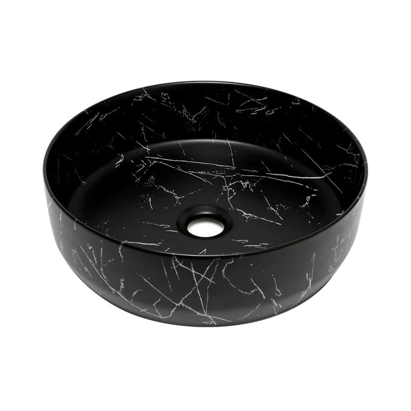 Vasque à poser ronde 39x39 cm noir marbré mat, SAT Infinitio Glam (SATINF3939MRBKM)