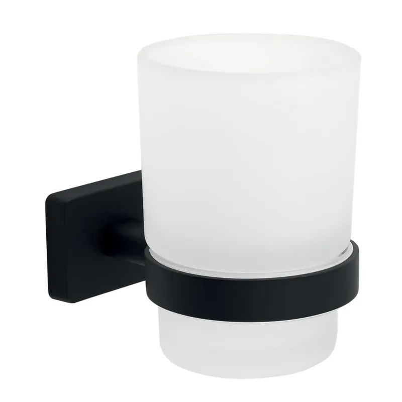 Ferro Greta Porte-brosse à dents en verre, fixation sans vis, noir mat (AGR03BL)