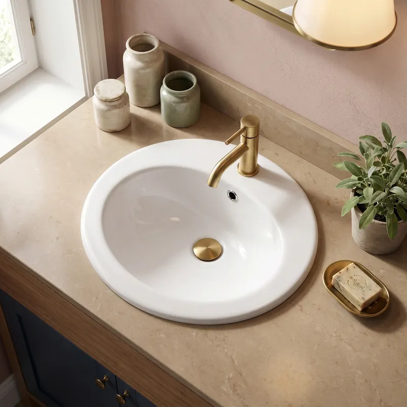 Lavabo à encastrer avec trou de robinetterie central, 51 x 45,5 x 18 cm, céramique blanche brillante, Multi Eur (1791NEW)