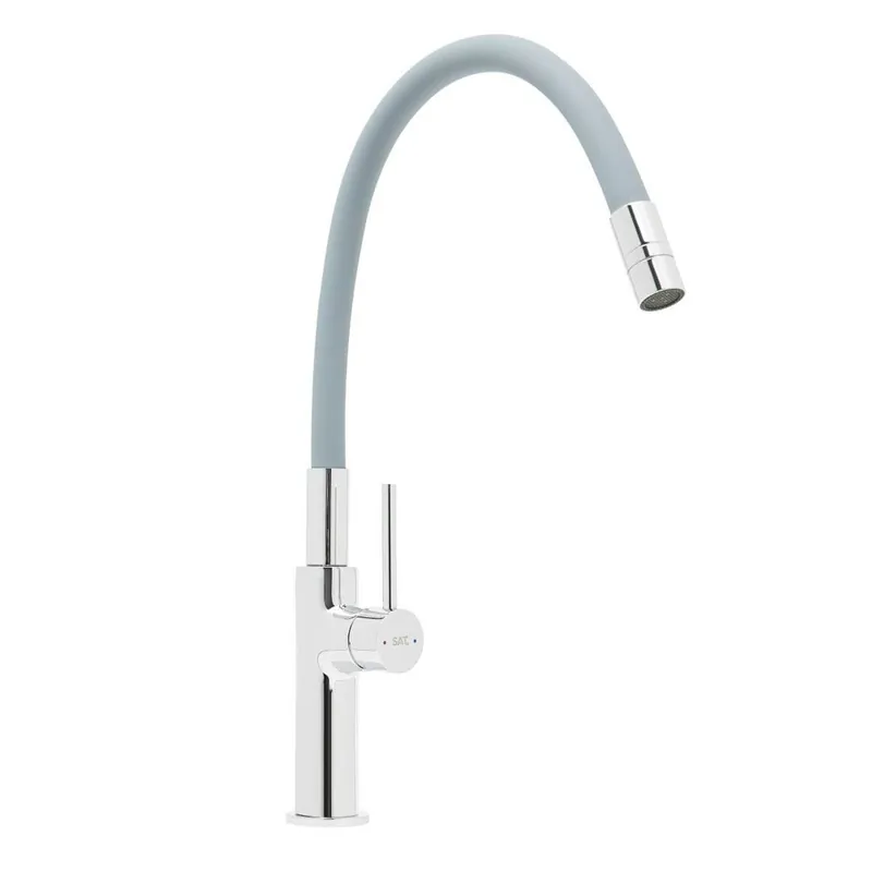 Mitigeur d‘évier Swiss Aqua Technologies avec bras en silicone gris/chrome SATBSD290S