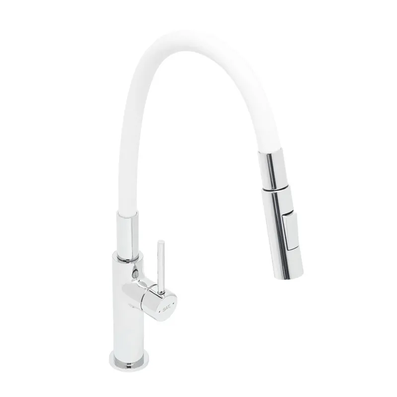 Mélangeur évier SAT avec bras en silicone blanc/chrome SATBSD290B2F