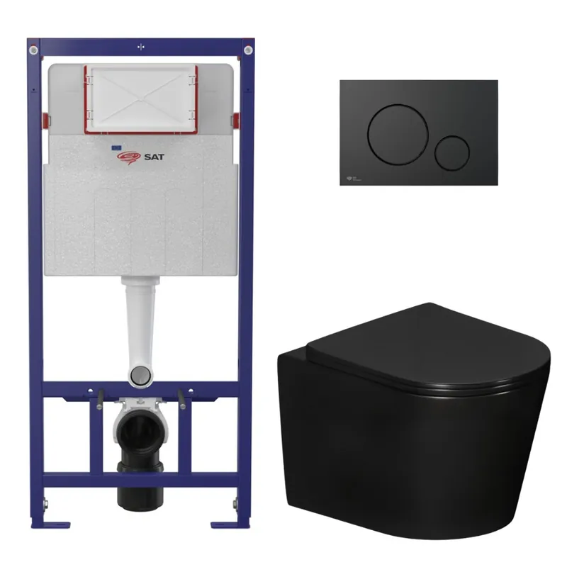 Pack WC bâti-support léger 112 cm ECO 2L Swiss Aqua Technologies + WC suspendu Ceramia + plaque noir mat (STECE14BMT01-FR)