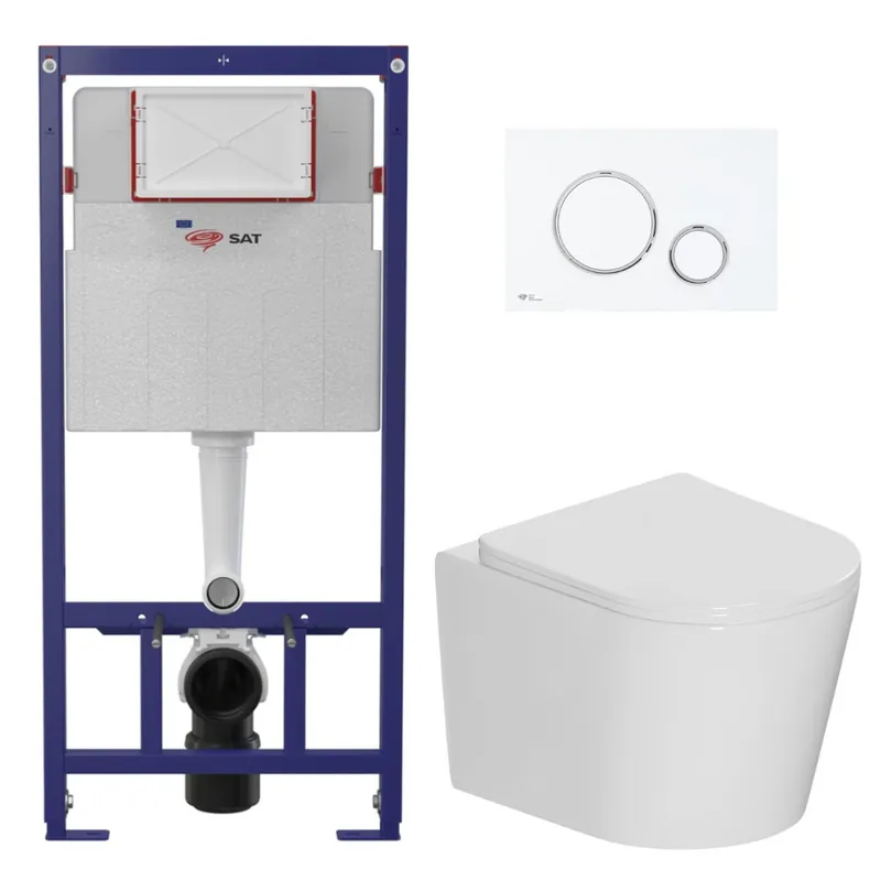 Pack WC bâti-support léger 112 cm ECO 2L Swiss Aqua Technologies + WC suspendu Ceramia + plaque blanc/chrome (STECE14WT04-FR)