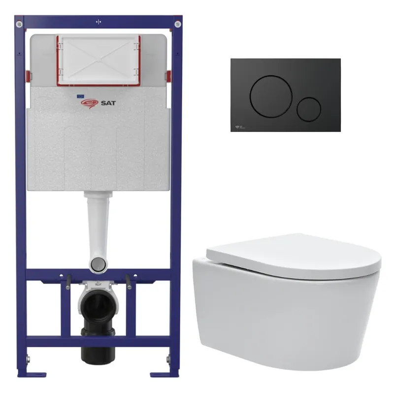 Pack WC bâti ECO 2L Swiss Aqua Technologies + WC suspendu Swiss Aqua Technologies + plaque noir mat (STESTBRWR02-FR)