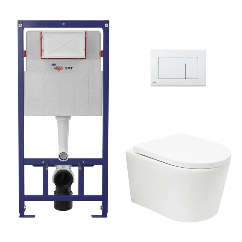 Pack WC bâti ECO 2L Swiss Aqua Technologies + WC suspendu sans bride Swiss Aqua Technologies + plaque blanche (STESTBRWT01-FR)