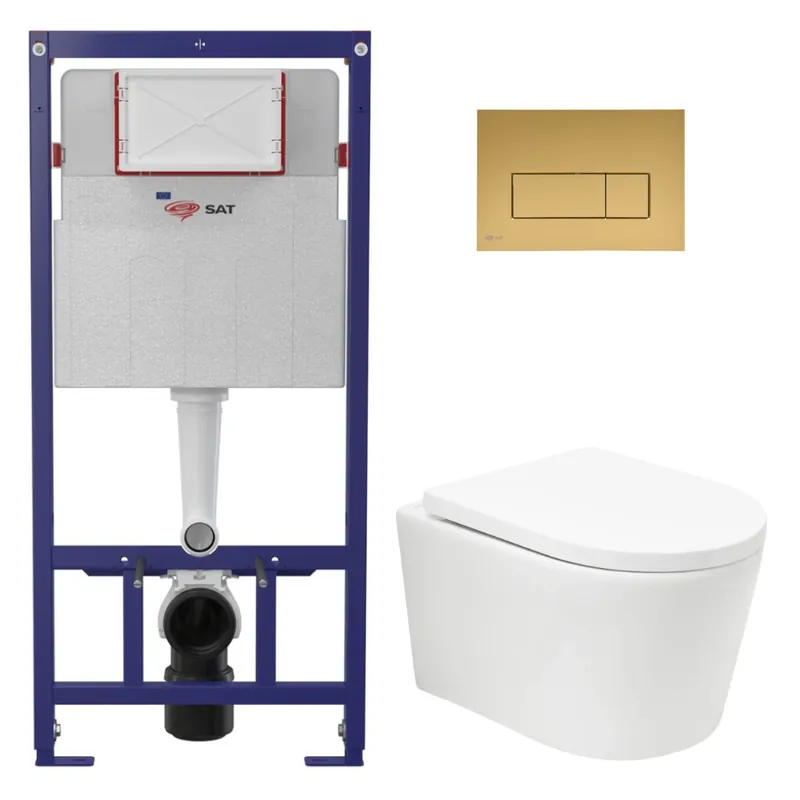 Pack WC bâti ECO 2L Swiss Aqua Technologies + WC suspendu Swiss Aqua Technologies + plaque or (STESTBRWT06-FR)