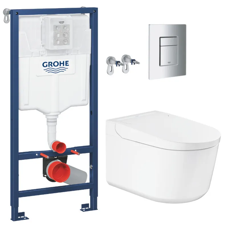 Pack WC Bâti-support RAPID SL + WC lavant suspendu Sensia Alpine + Plaque chrome (RSLSENSIA1)