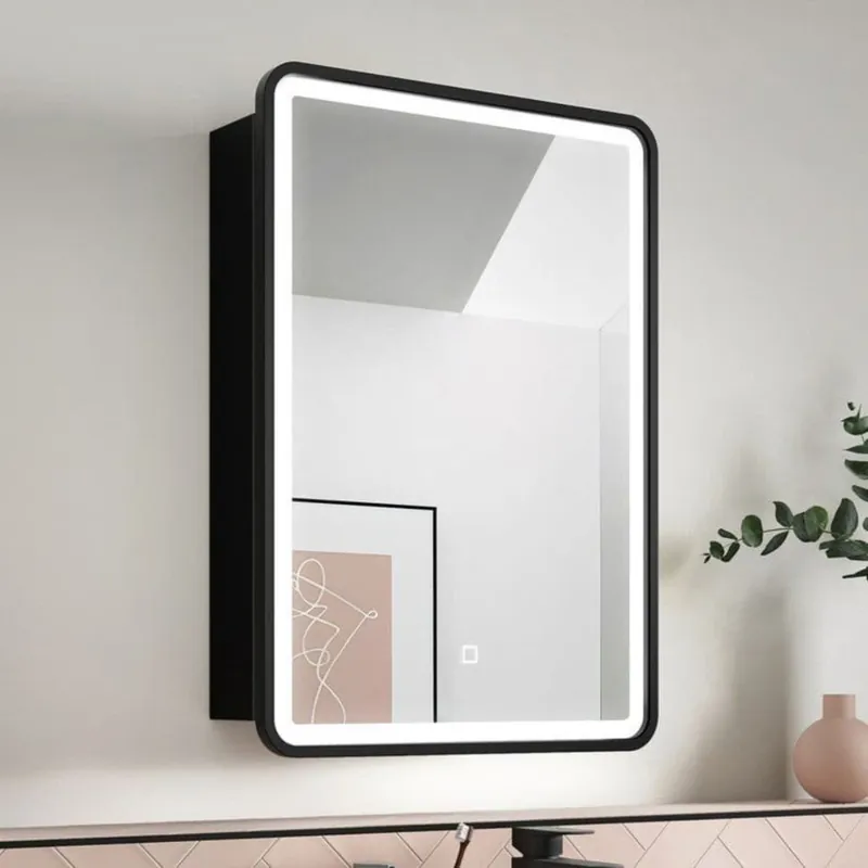 Armoire de toilette avec miroir, éclairage LED 3 couleurs et capteur, 50x71 cm noir, SAT (SATZGALED5071CE)