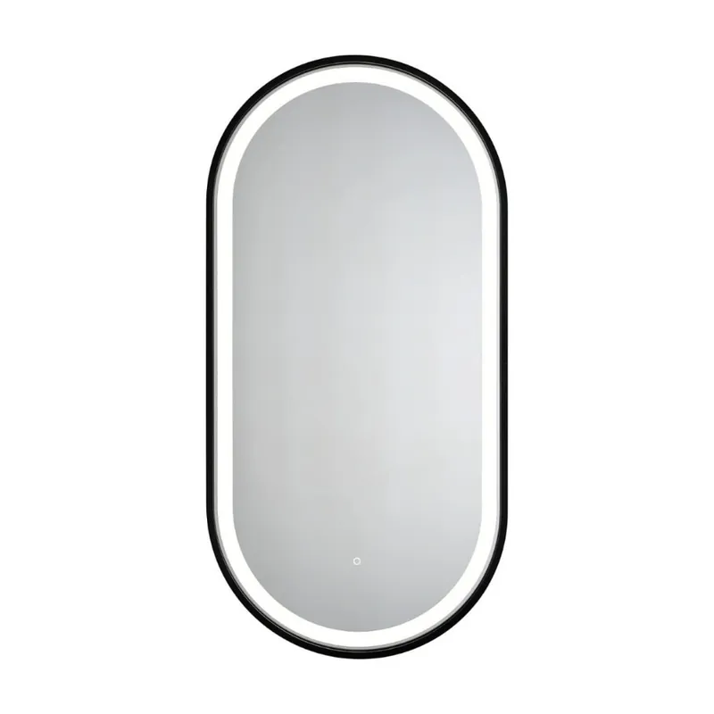 Miroir LED ovale 40 x 80 cm avec cadre aluminium noir et capteur tactile SAT (SATZOVLED4080CE)