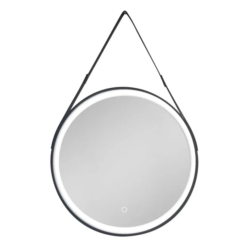 Miroir de salle de bain rond LED 60 cm avec capteur tactile et cadre en métal noir SAT (SATZREMLED60CE)
