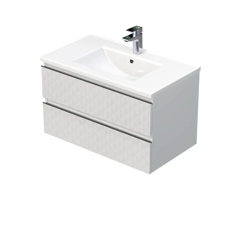 Cube Way 80x47,5x46 cm meuble de salle de bain mural avec décor pyramidal 3D, finition stratifiée, blanc mat (CUBE3D46802ZBPBU)