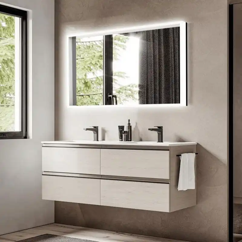 Miroir lumineux rectangulaire l.60 x H.100 cm LED 3 couleurs avec capteur Vision SAT (SATZVIOBLED60100)