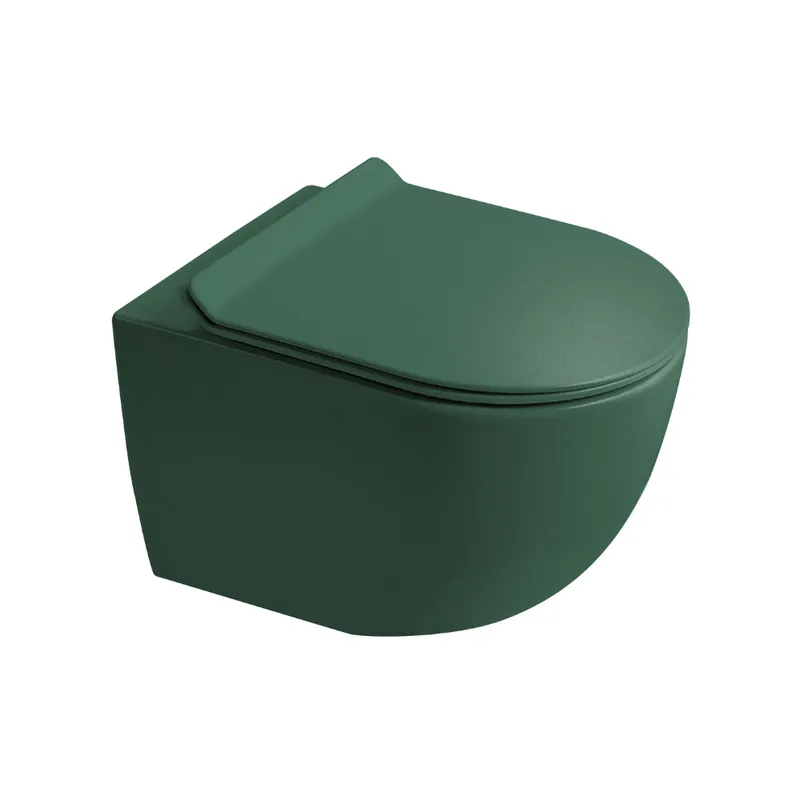 PixL WC suspendu en céramique Vortex , fixations invisibles + abattant Soft-Close, Vert mat (CEPX010RTORPGEM)
