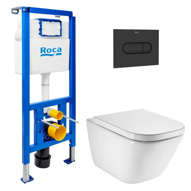 Pack WC bâti-support ECO 2 L Roca + WC suspendu Roca avec abattant SoftClose + plaque noir (ROROGAWR03-FR)