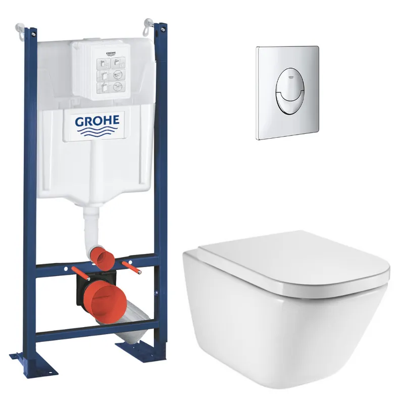 Pack WC bâti-support autoportant Rapid SL + WC suspendu Roca avec abattant SoftClose + plaque chrome (GRRROGAWR01-U)